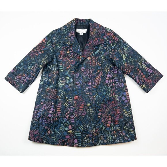 Caroline Rose Jacket Womens SP Small Petite Multicolor Floral Brocade Open Front - Picture 1 of 16